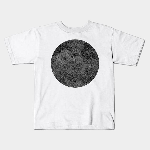 Circle Floral Line Drawing Kids T-Shirt by Elizabeth Karlson Art